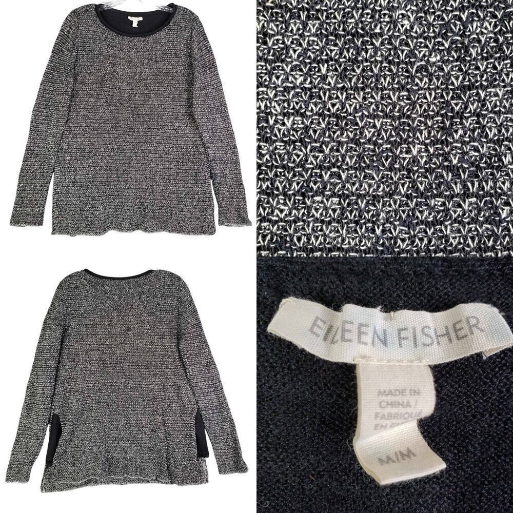 Eileen Fisher Sweater Women’s Linen Size Medium M Gray Knit Long Sleeve